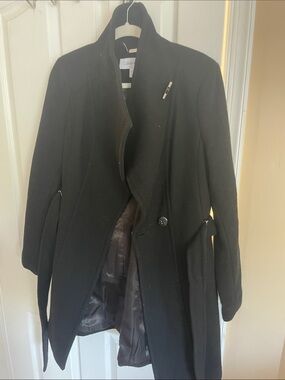 Calvin Klein Black Wool-Blend Belted Trench Coat